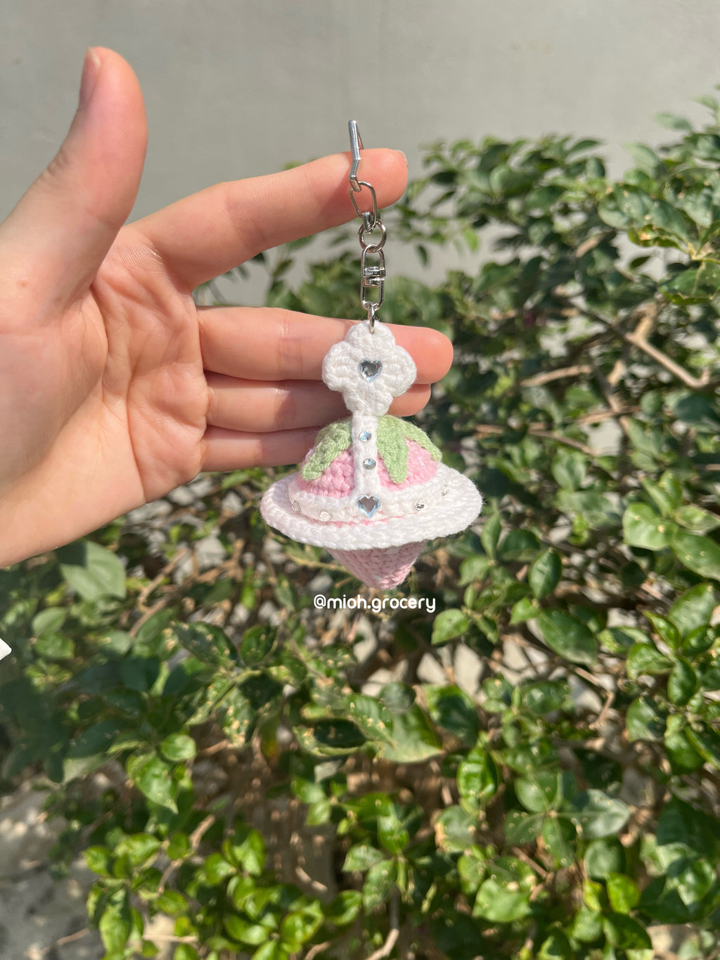 Crochet Strawberry Orb Keychain