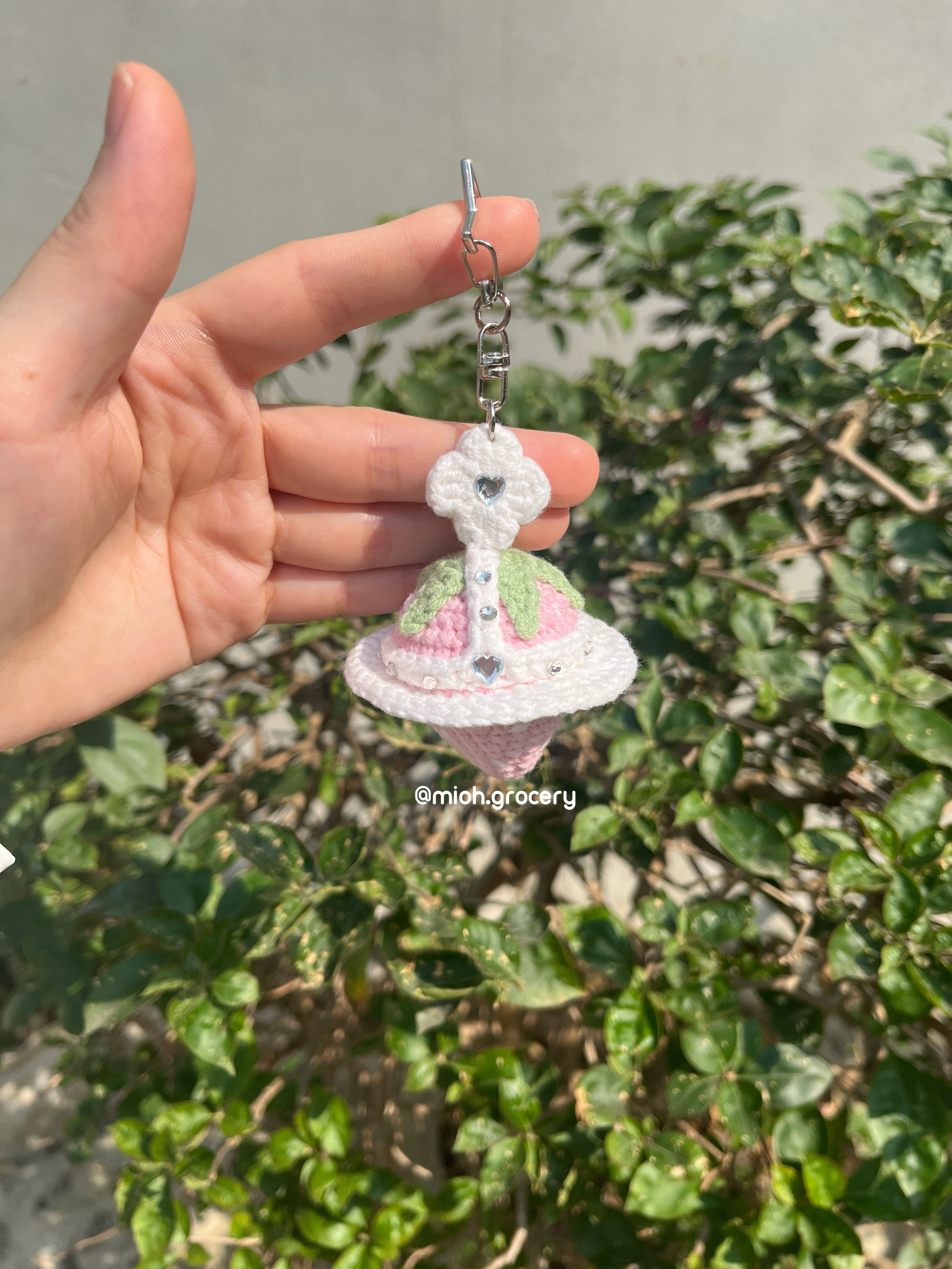 Crochet Strawberry Orb Keychain