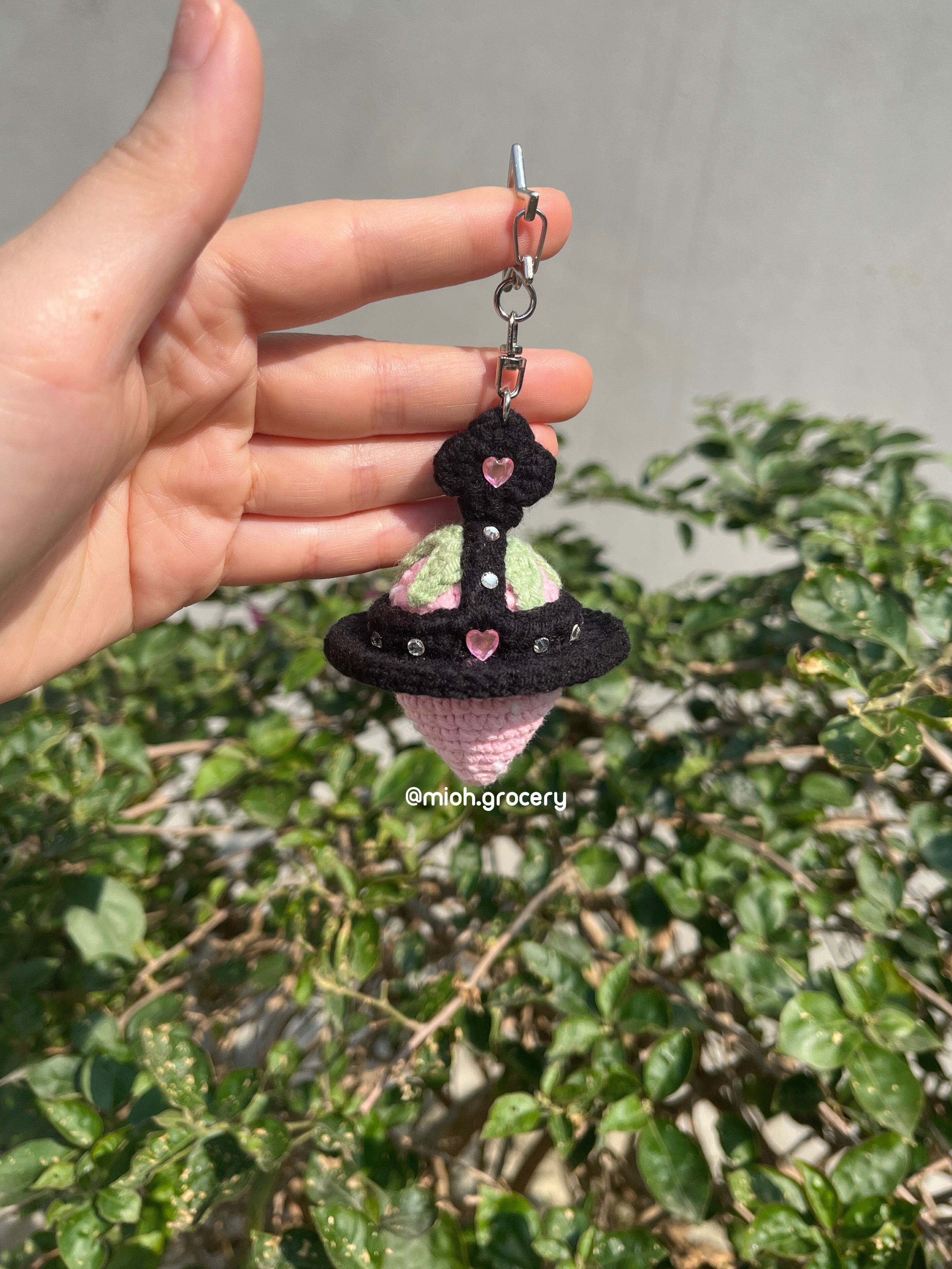 Crochet Strawberry Orb Keychain
