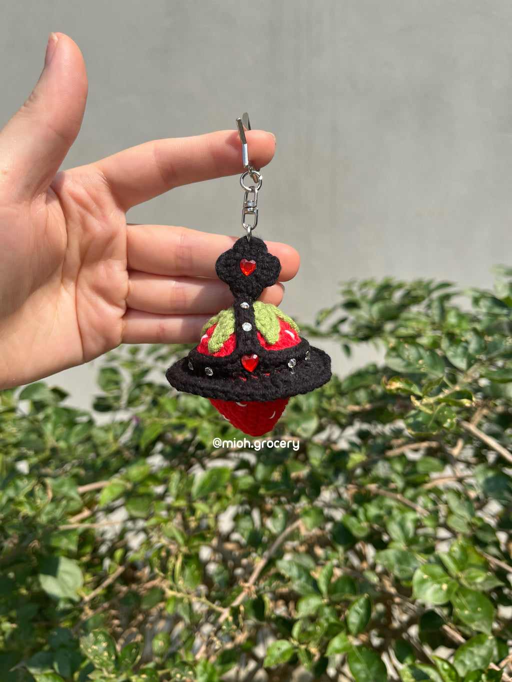Crochet Strawberry Orb Keychain