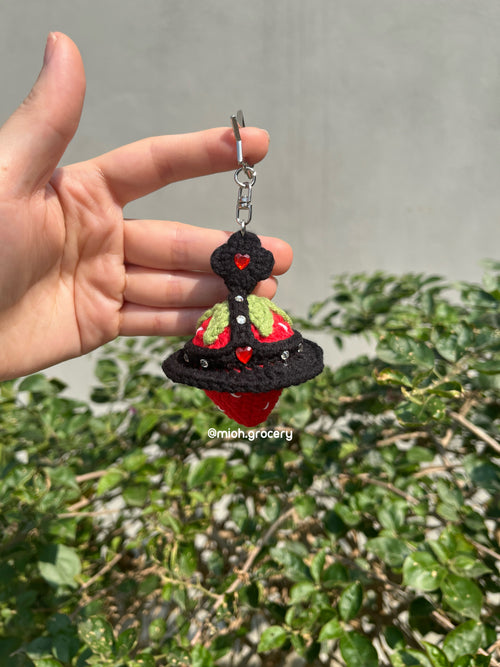 Crochet Strawberry Orb Keychain