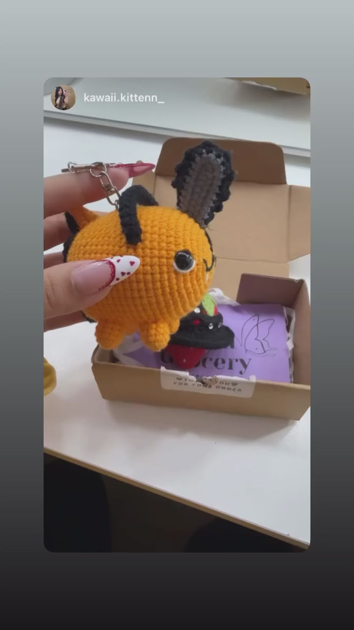 Orange Chainsaw Dog Plush And Keychain