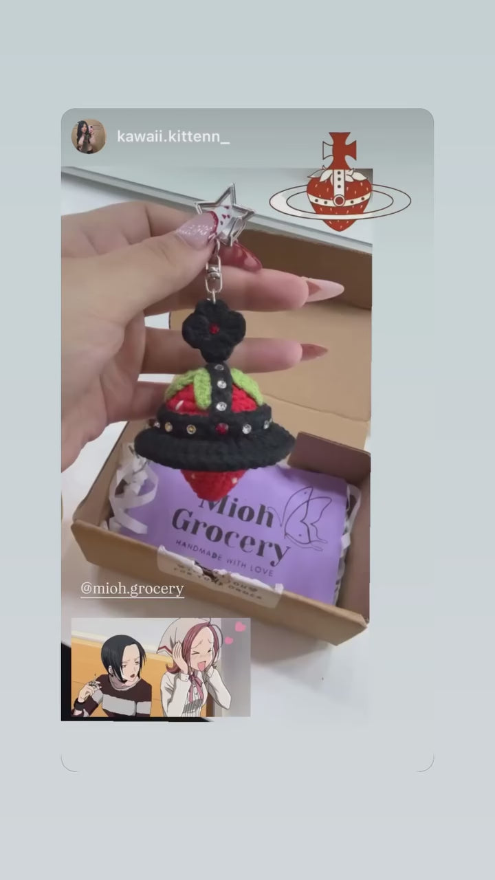 Crochet Strawberry Orb Keychain