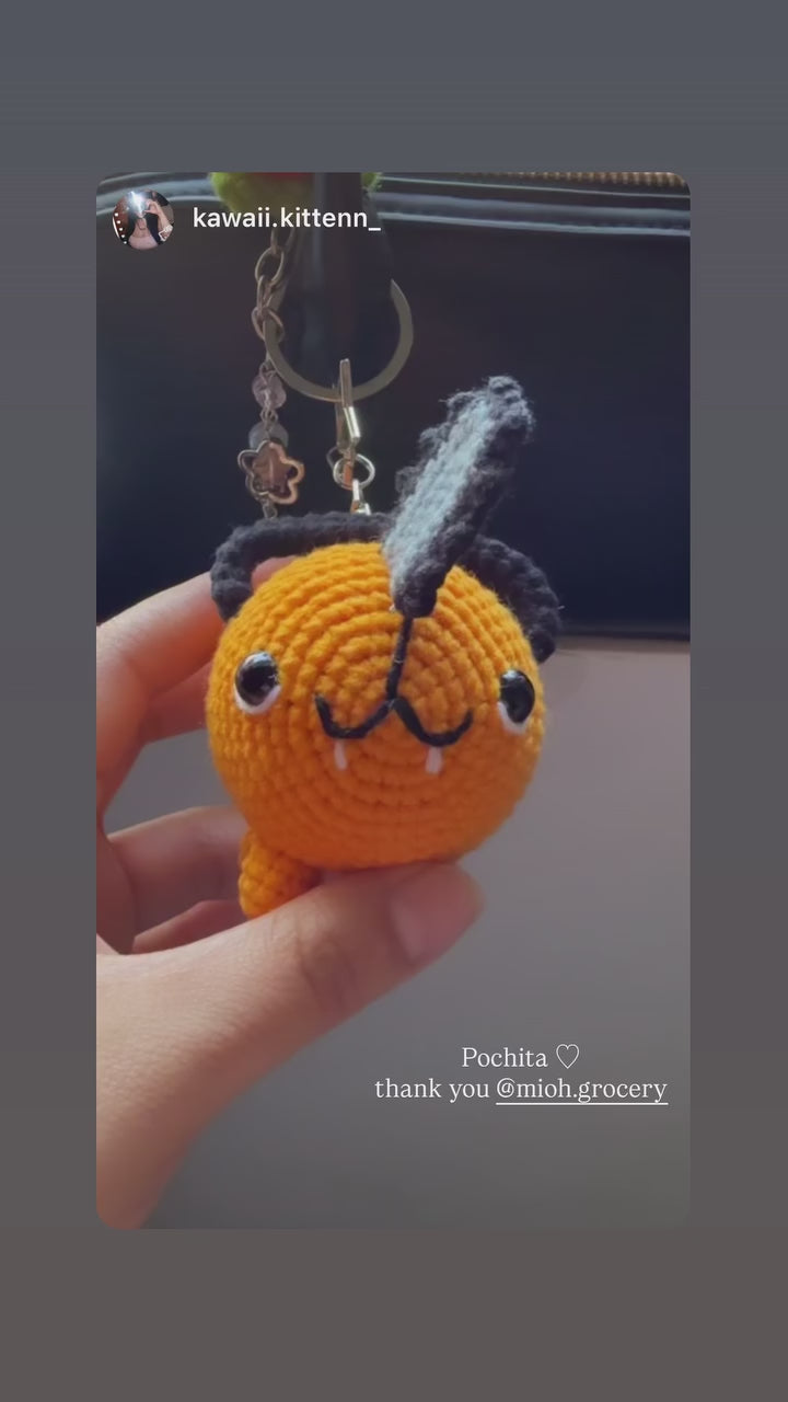 Orange Chainsaw Dog Plush And Keychain