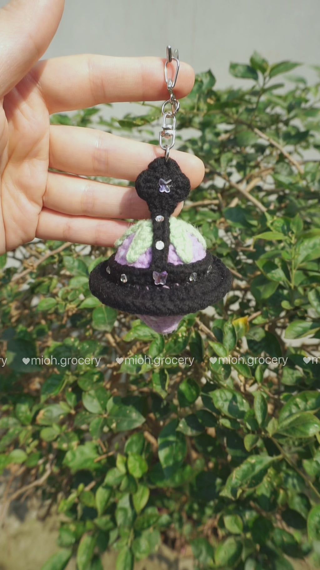 Crochet Strawberry Orb Keychain