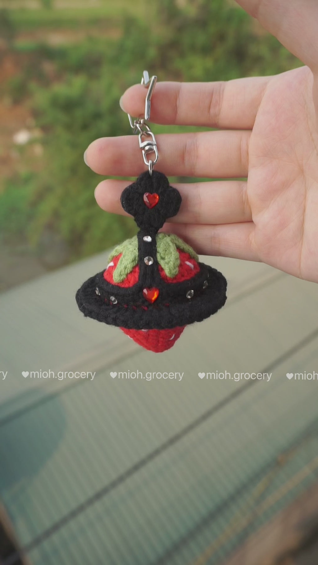Crochet Strawberry Orb Keychain